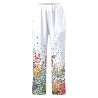 Posteljine hlače za žene široke noge za žene hlače cvjetni print s džepovima Duge labave hlače Pamučne
