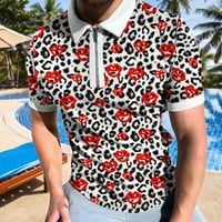 B91XZ majice za vježbanje Muškarci Proljeće Ljetne modne majice Kratki rukav Zipper LEAPARD PRINT košulja Casual T Majica Haljina Muška Polo Majice za muškarce Red XL