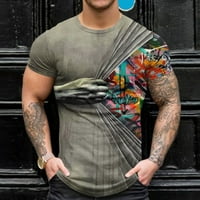 Rovga Men Casual Slim Fashion 3D tiskani košulja za okrugli vrat Top kratkih rukava Blousemens grafički majice Vintage