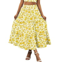 Suknje za djevojke linijski džepni struk elastična flotorska haljina Tirirana boho ljetna dugačka žena plaža na planu suknje suknje od suknje za djevojke, žuto xxl