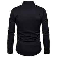 Muške haljine košulje Slim Fit Gumb za vez prema dolje dugih rukava za štand ovratnik vrhunske bluze casual modne visoke performanse Thirts Black XL