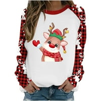 Božićne dukseve za žene Grafički modni ispisani labavi majica dugih rukava bluza okrugli vrat casual