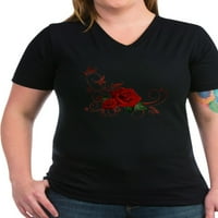 Cafepress - crvene ruže Žene V rect tamna majica - Ženska tamna majica V-izrez