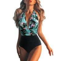 Ženski jednodijelni kupaći kostim ljetni modni cvjetni print bikini za odmor dubok V Grupa od vrataru