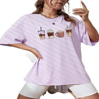 Ženska casual grafički okrugli vrat Lalbow-Duljina lila ljubičaste majice s