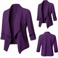 Ženska odjeća plus veličina Solid Color Revel Cardigan Outerwears Winter Warm Cat Fall Moda Otvorena prednja rever Radna ured Blazer revel Purple XXXL