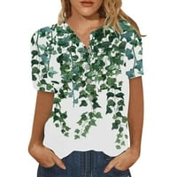Košulje za žensku ljetnu casual modne pamučne posteljine tiskane ženske majice kratkih rukava Green