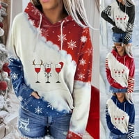 Aoujea Božić jesenski zimski duksevi duksevi za žene, ženska modna ležerna ispisana bluza s dugim rukavima, pulover s kapuljačom vrhova vrhova