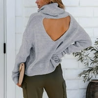 WHLBF Plus Veličine džemperi za žene i zimsku žensku casual turtleneck pulover bluza pletiva bez leđima dugih rukava Čvrsti vrhovi džemperi