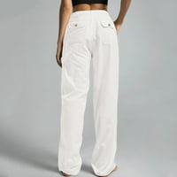 Rewenti ženska ležerna puna boja modni džep elastični struk ravne hlače bijela 4