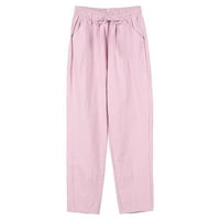 Ženske teretne hlače Trendi ljetni visoki struk pamučni posteljina palazza široka noga s džepnim pantalonama