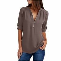 Zinfult Ljetna košulja za žene kratki rukav V-izrez Casual Trendy Tops Solid Plus Veličina kvadrata