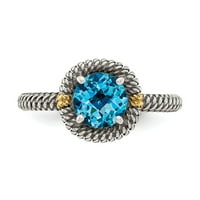 Sterling srebrna sa realnim 14kt okruglim plavim Topazom Veličina prstena: 6; za odrasle i tinejdžere;