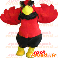 Crveni i žuti orlov maskota sa crnim kratkim hlačama