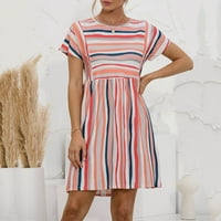 DrpGunly Maxi haljine za ženske haljine haljine O-izrez Dugme Striped Mini seksi ljetne ženske haljine