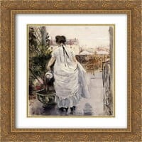 Berthe Morisot Matted Gold Ornate uramljena umjetnost, mlada žena zalijevanje grmlja '