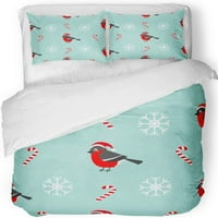 Posteljina Božićne snježne pahulje Candy Cane Bullfinch ptica nosi crveni santa šešir plave dvostruke