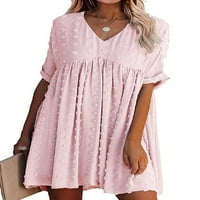 Capreze dama haljina kratki rukav swing mini plaža s ruffle-line V izrez svjetlo ružičasta 2xl