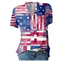 Clearsance Plus Veličina Vrhovi kratkih rukava Ženska bluza Neovisnosti Dan Grafički print Modni Henley