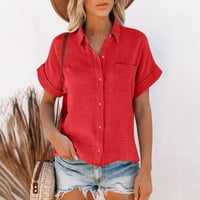 Xiuh majice za žene Ženske labave gumbe Duga košulja Pamuk Ladies Casual Tops Majica Bluza Prevelike majice za žene Red XL