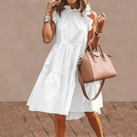 Tkinga moda Ženska proljeće Ljeto okruglo vrat koljena labava ruff ruff rukava mini haljina bijela 2xl