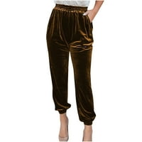 Ženske elastične struke baršuneralne pantalone casual visoki struk joggeri labave solidne ravnotežne pantalone s džepovima kava