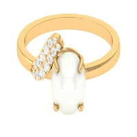Klasični biserni prsten slatkovodnog bisera sa dijamantima, juni ring rođenja, 14k žuto zlato, SAD 11.50