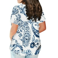 Žene ljetne vrhove kratki rukav casual bluza cvjetni ženski okrugli izrez majice bijeli 3xl