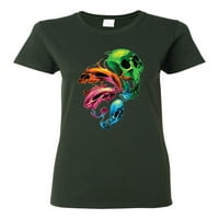 TRIPPY NEON topljenje lubanja Ženska grafička majica, šumska zelena, srednja