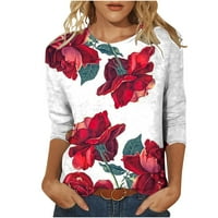 Womens Plus Veličina cvjetni print TOP i bluza Crewneck rukave za rukave ugodne pamučne kawaii grafički