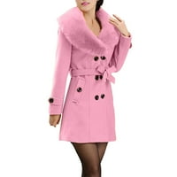 kakina s zimskim jakni za žene, ženske zimske reverske vunene kaputske jakne dugih rukava s dugim rukavima Ona ružičasta, xxxxl