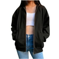 Smihono Smanjeni blok nejasan zip up hoodie nacrtač retro jakne kaput zazor ženske plus casual džepovi