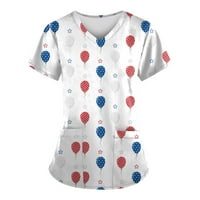SKSLOEEG CRIPBS vrhovi žene rastezljivo crveno bijelo plava zvijezda uzorak medicinske sestre top košulje