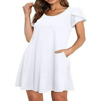 Grianlook Ladies Sundress Swing kratke mini haljine Torbica majica Dress Women obična lista TUNIC White S