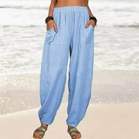 Lolmot Womens Pamučna posteljina lagana harem hlače vrećaste konusne jogger hlače Čvrsto boje Comfy Casual Beach pantalone sa džepovima