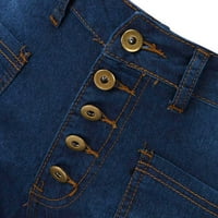 Ženske hlače Staklene tajice High Rise gumb za pranje hlače Povucite na čizmama Jeans Bell donje traperice za žene tamno plava 4xl