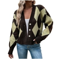 Džemper kaput ženski casual v blok u boji izrez dugih rukava Klit kardigan džemper, bež s