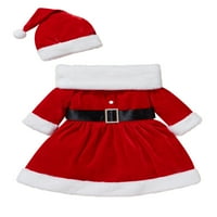 Izhanske dječje dijete dječje djevojke Božićne odjeće Dugi rukav lutka ovratnik izrez nejasna haljina + šešir + kaiš set crvena 2- godine