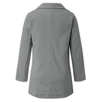 Ženske tipke plus veličina Otvoreni prednji vojni kaput Ženska kancelarijska jakna Ona siva