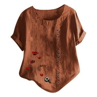 Kakina s ženskim ljetnim vrhovima Kratki rukav Ispis Ed Loose tipka Tunika košulja bluza vrhovi labavi T majice Brown, 3xl