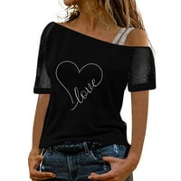 Majica za žene tiskane na vrhu ramena Glitter majica s kratkim rukavima Bluza na vrhu casual vrhova