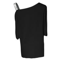 Hanas vrhovi ženski print labav ramena modni kratki rukav casual top crni m