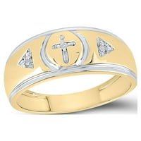 Muški čvrsti žuto-tonski sterling srebrni okrugli dijamantski poprečni vjenčani prsten CTTW Veličina