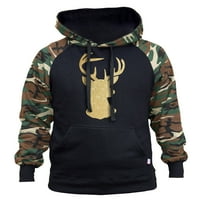 Muški zlatni sjajni reindeer Black Camo Raglan bejzbol hoodie 2x-velika crna