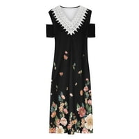 Svečana haljina za dame, ljetni kratki rukav V-izrez cvjetni savršeni fit siva poklon haljina modna