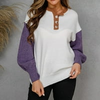 Ženski džemper Ženski modni patchwork džemper dugih rukava Labavi gumb vrhovi pulover pletene džumper
