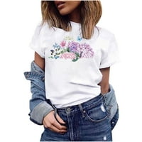 Ženski vrhovi i bluze Ljeto Želju Ljetno cvjetno štampanje Majica Majica kratkih rukava Okrugli vrat