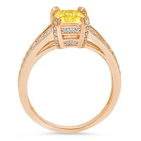 2. CT Sjajni smaragdni rez simulirani žuti dijamant 14K Rose Gold Solitaire sa Accentima prsten sz 7.75