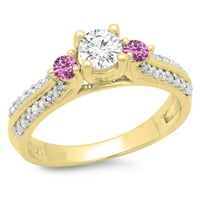 DazzlingRock kolekcija 14k okrugli rez ružičasti safir i bijeli dijamantski ženski prsten za kamenu,