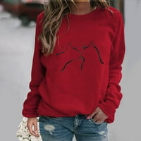 Ženska slatka mačja dukserica s dugim rukavima vrat Ležerne prilike Lagani pulover vrhovi labavi jeseni zimske plus majice crvene s